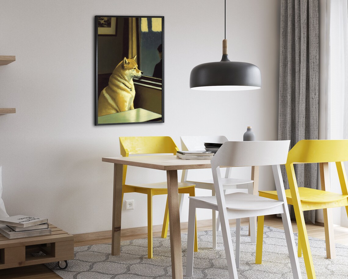Lonely Shiba Inu Waiting by Night Window Cute Dog Portrait Poster - Image 2