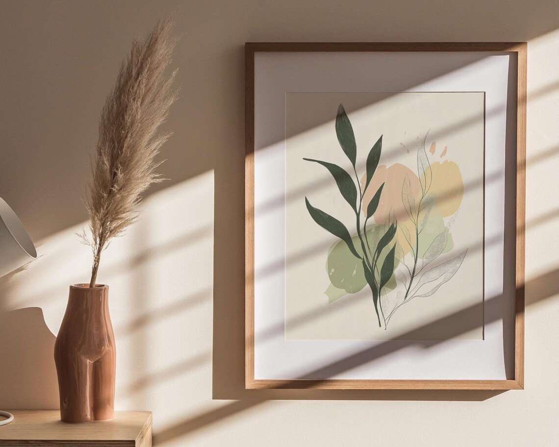 Minimalist Botanical Watercolor Sprigs Beige Neutral Aesthetic Poster - Image 4