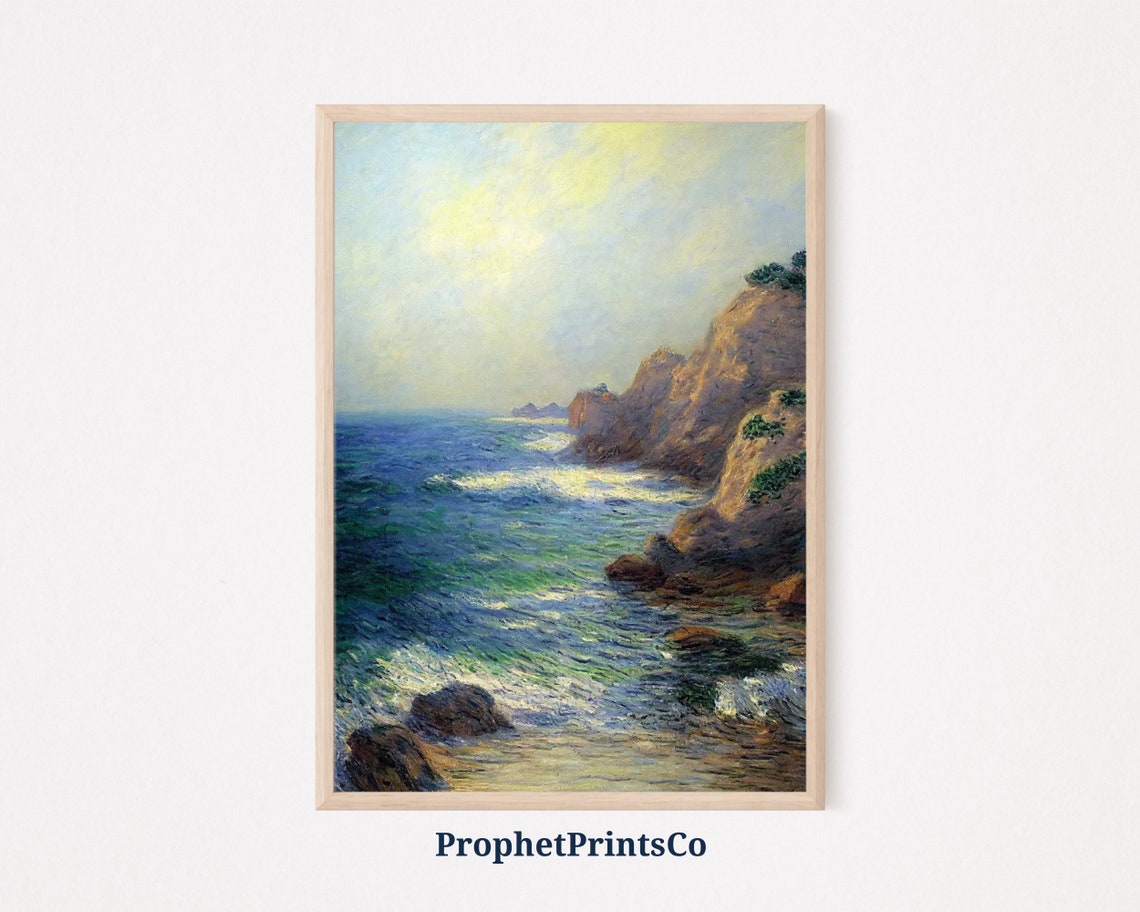 Rocky Coastline With Crashing Waves Impressionist Seascape Poster