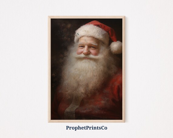 Classic Santa Claus Portrait with White Beard Vintage Christmas Oil Painting Poster