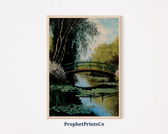 Vintage Bridge Poster Print Muted Oil Painting Wall Art Inspired By Monet Country Home Dcor Wall Art Digitial