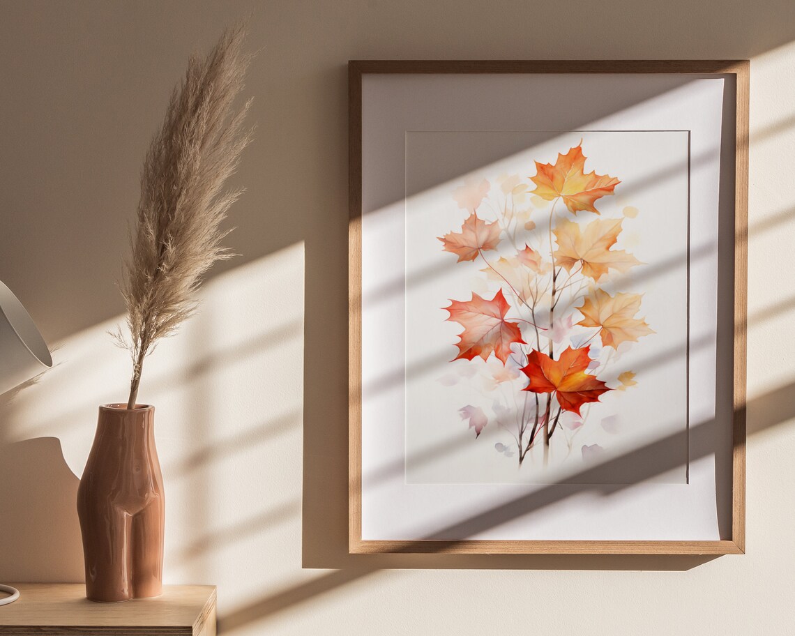 Watercolor Autumn Maple Leaves Fall Season Botanical Art Poster - Image 4