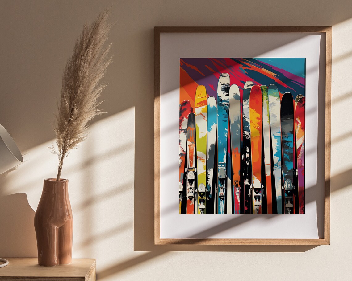 Colorful Abstract Pop Art Skis Vibrant Retro Mountain Slope Poster - Image 4
