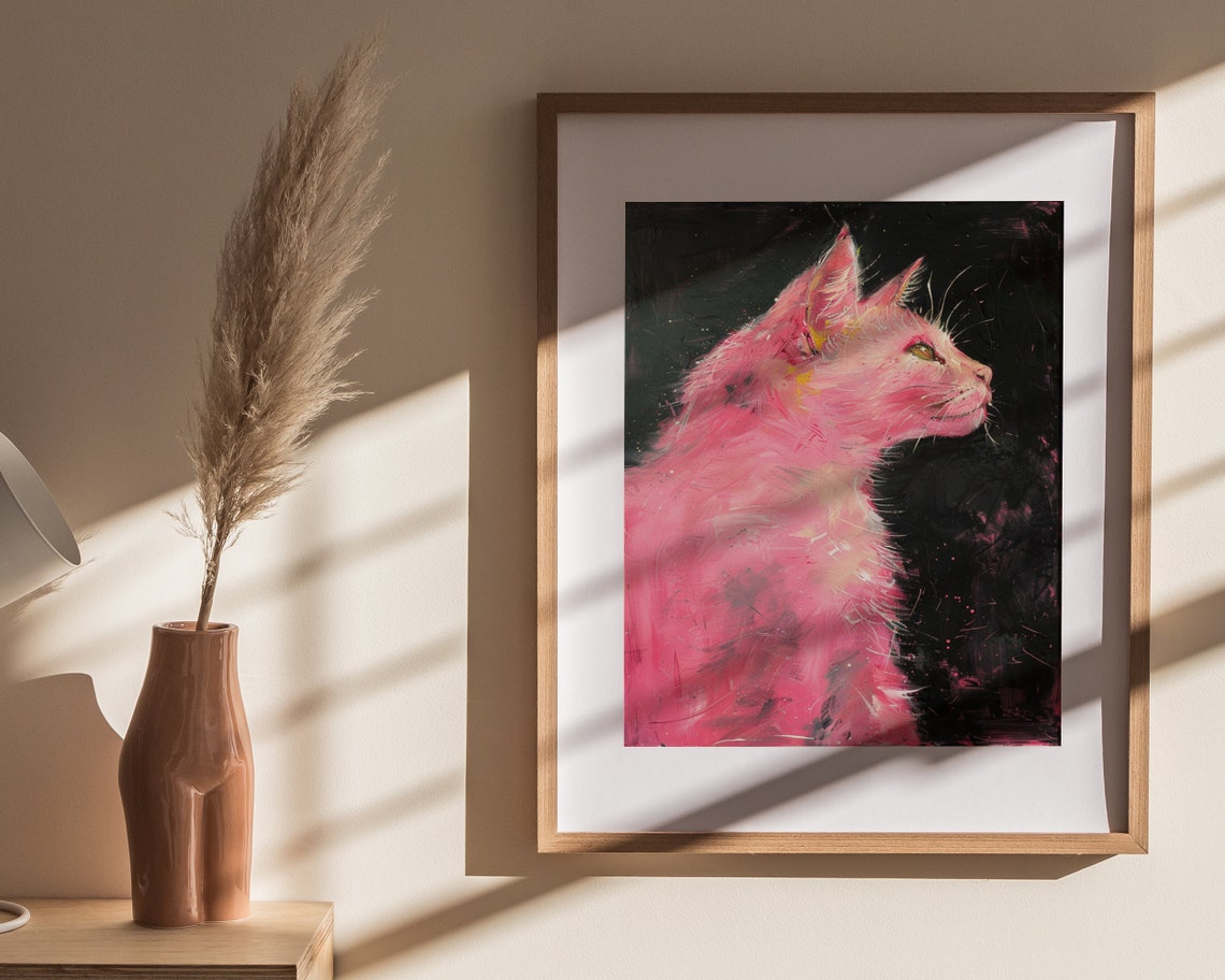 Pink Girly Cat Poster Print Cute Wall Art Pet Lover Gift Nursery Home Dcor Wall Art - Image 4
