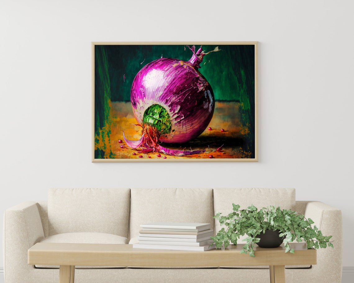 Sprouting Purple Onion Painterly Still Life Kitchen Art Poster - Image 3
