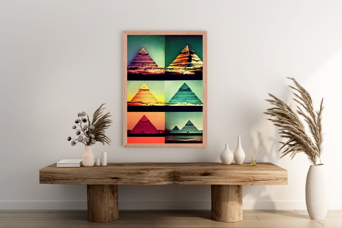 Pyramid Pop Art Grid Six Color Panels Egypt Modern Collage Poster - Image 2