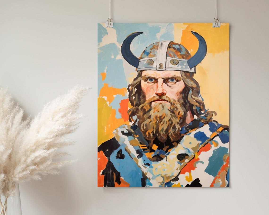 Viking Warrior Horned Helmet Long Beard Painterly Art Poster - Image 2