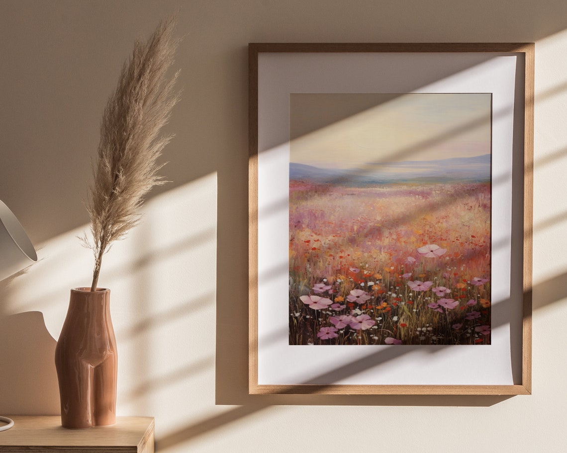 Pink Cosmos Wildflower Sunset Field Romantic Floral Art Poster - Image 4