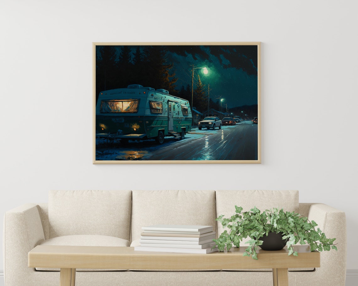 Beach Camping Poster Print Night Coastal Wall Art California Lover Gift Palm Tree Home Dcor Wall Art Digitial - Image 3