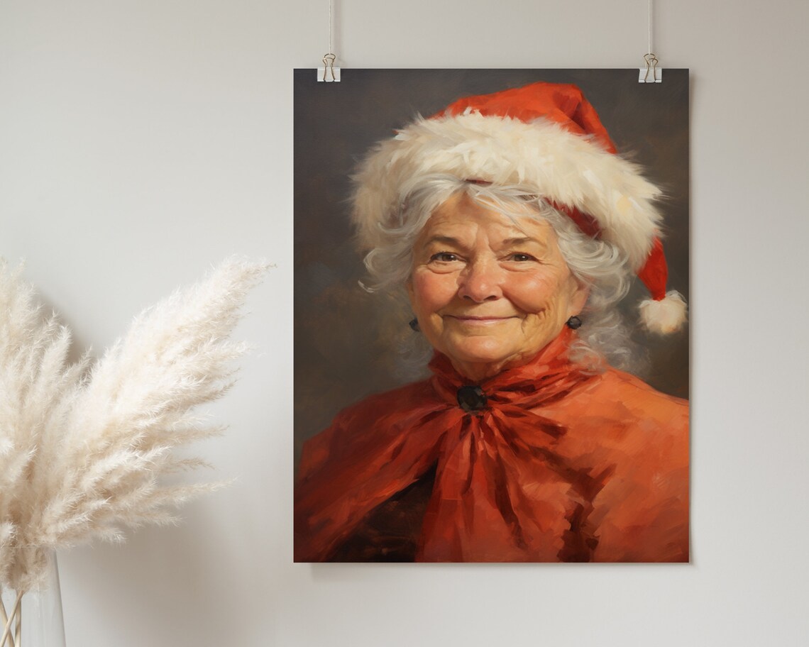 Smiling Mrs Claus in Red Wrap Vintage Christmas Portrait Holiday Poster - Image 2