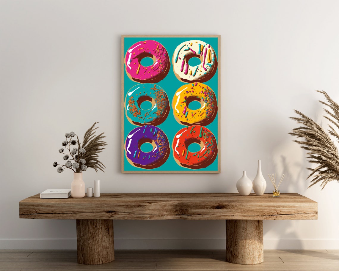 Six Sprinkled Donuts on Teal Background Bold Pop Art Food Poster - Image 3