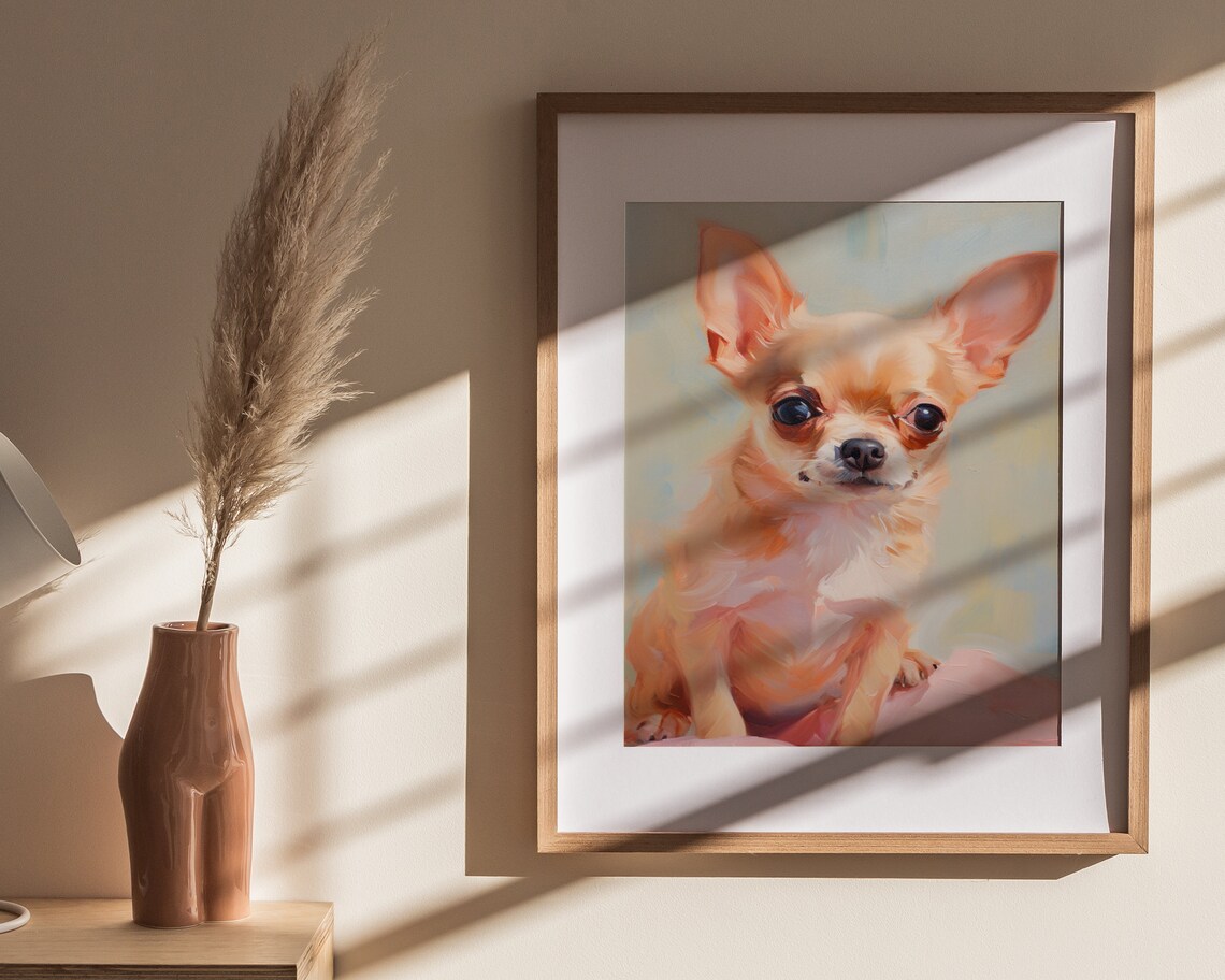 Tan Chihuahua Puppy Oil Painting Cute Small Dog Portrait Poster - Image 4