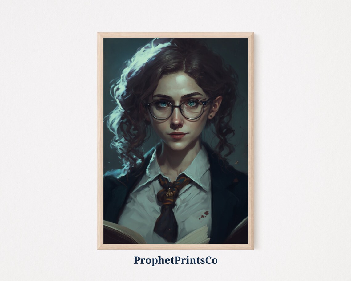 Bookish Young Woman With Glasses Portrait Dark Academia Poster