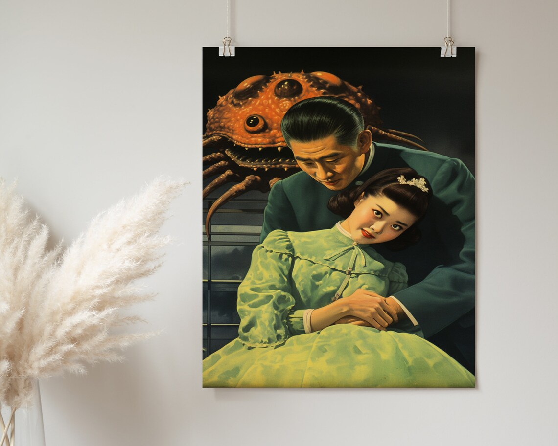 Retro Japanese Sci-Fi Horror Giant Crab Monster Couple Movie Poster - Image 2