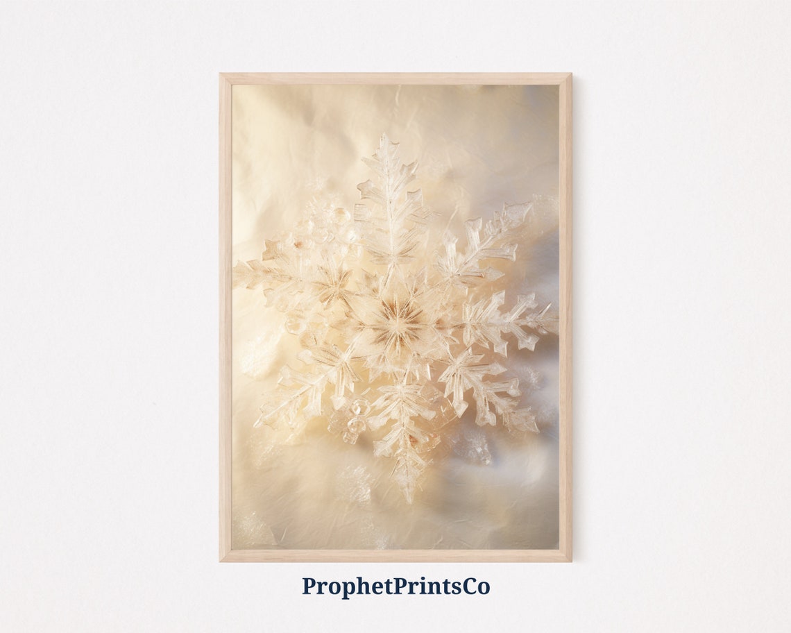 Golden Snowflake Macro Warm Neutral Winter Holiday Wall Poster