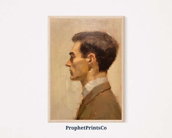 Warm Amber Man Portrait Oil Painting Classic Profile Antique Style Poster