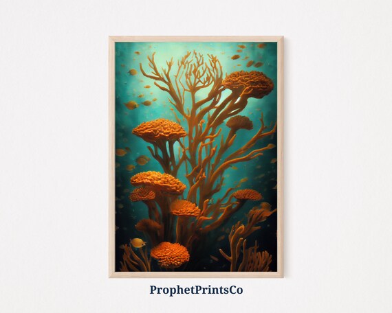 Coral Oil Painting Poster Print Beach House Wall Art Sea Coral Gift Coral Reef Home Dcor Wall Art Digitial