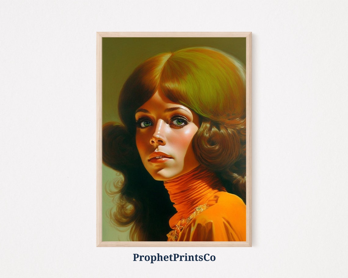 Retro 70s Woman Poster Print Retro Wall Art Hippie Lover Gift Mid Century Modern Home Dcor Wall Art Digitial