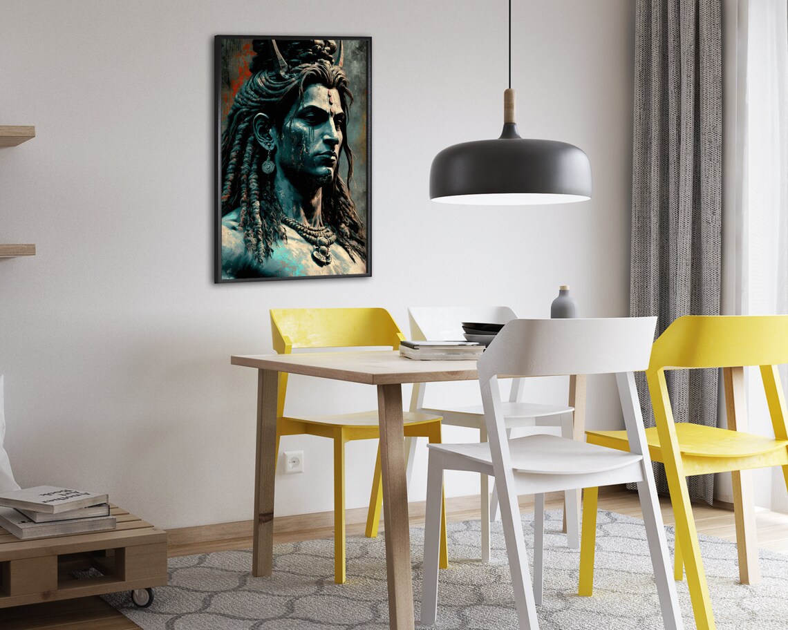 Lord Shiva Dark Portrait Crescent Moon Third Eye Hindu God Art Poster - Image 2