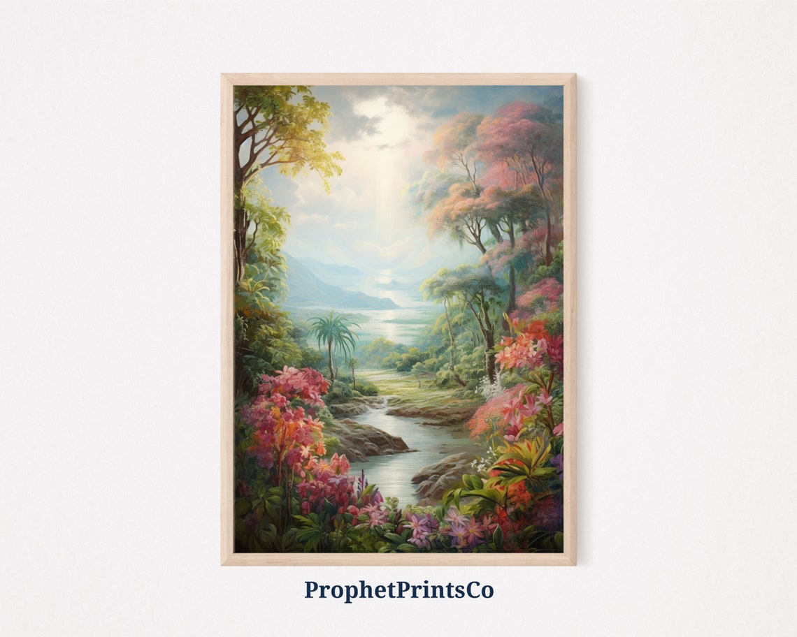 The Garden Of Eden Landscape Print Garden Of Eden Art Print Oil Painting Christian Home Dcor Wall Art