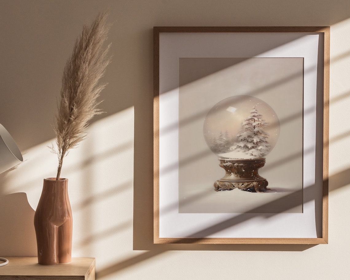 Snow Globe Pine Tree Ornate Bronze Base Christmas Wall Poster - Image 4