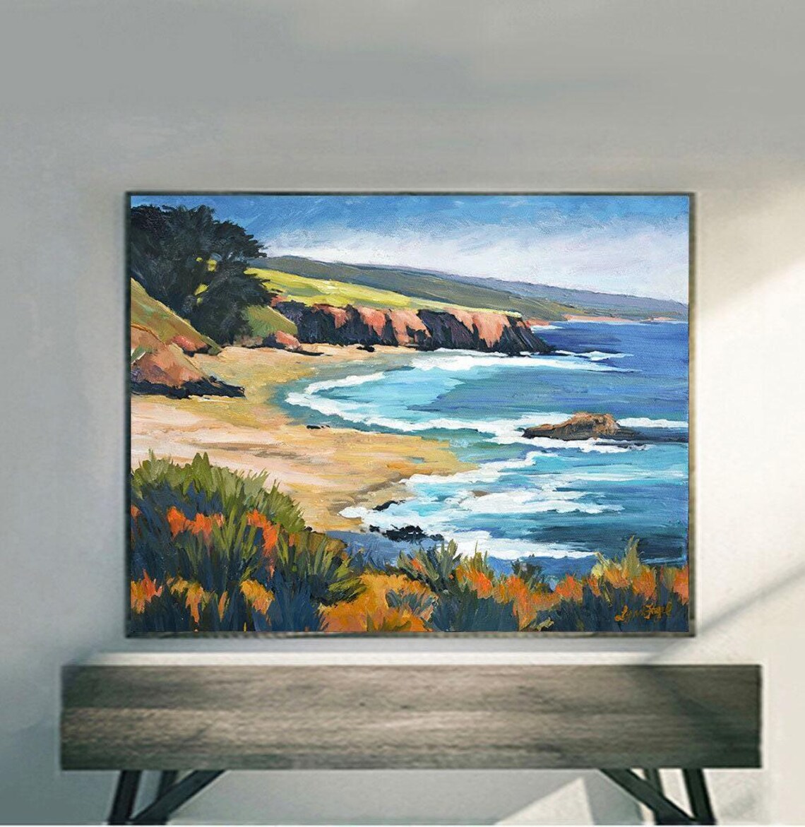 Monterey California Rocky Cliff Beach Turquoise Surf Travel Poster