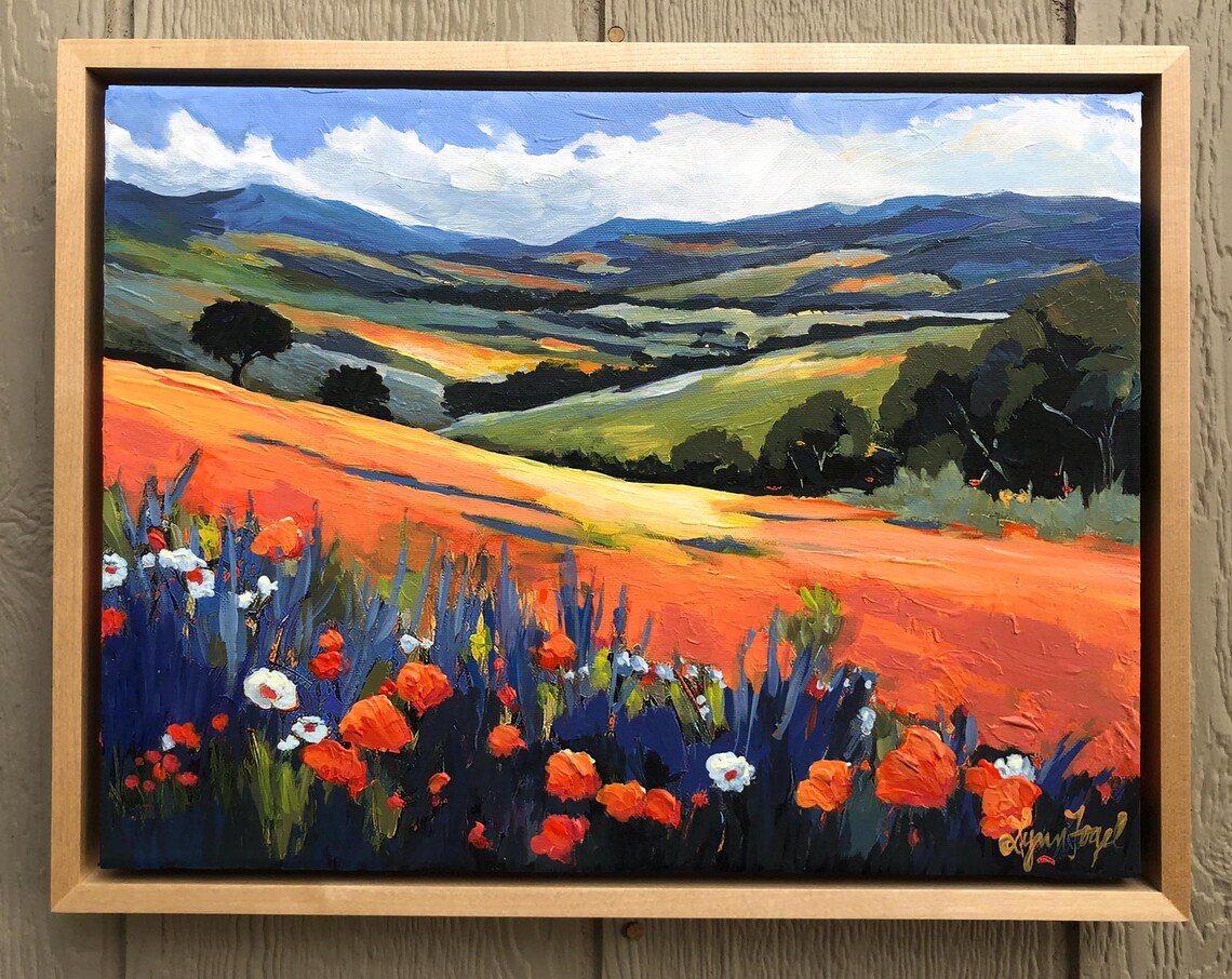 California Poppy Fields Vibrant Wildflower Hills Landscape Poster