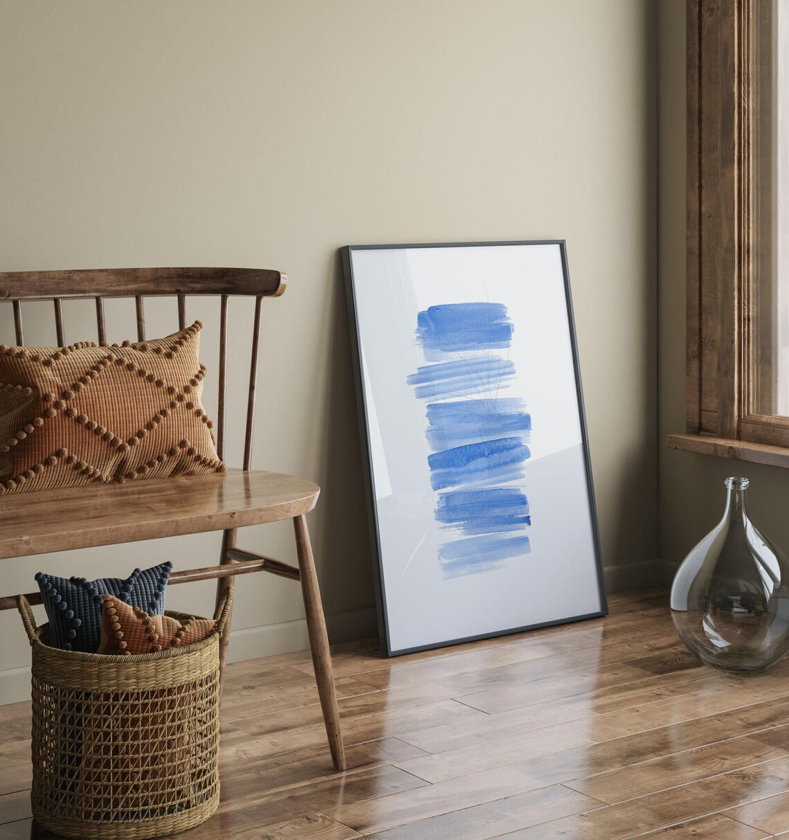 Neutral Wall Art Minimalist Abstract Blue And White Print Modern Boho Prints