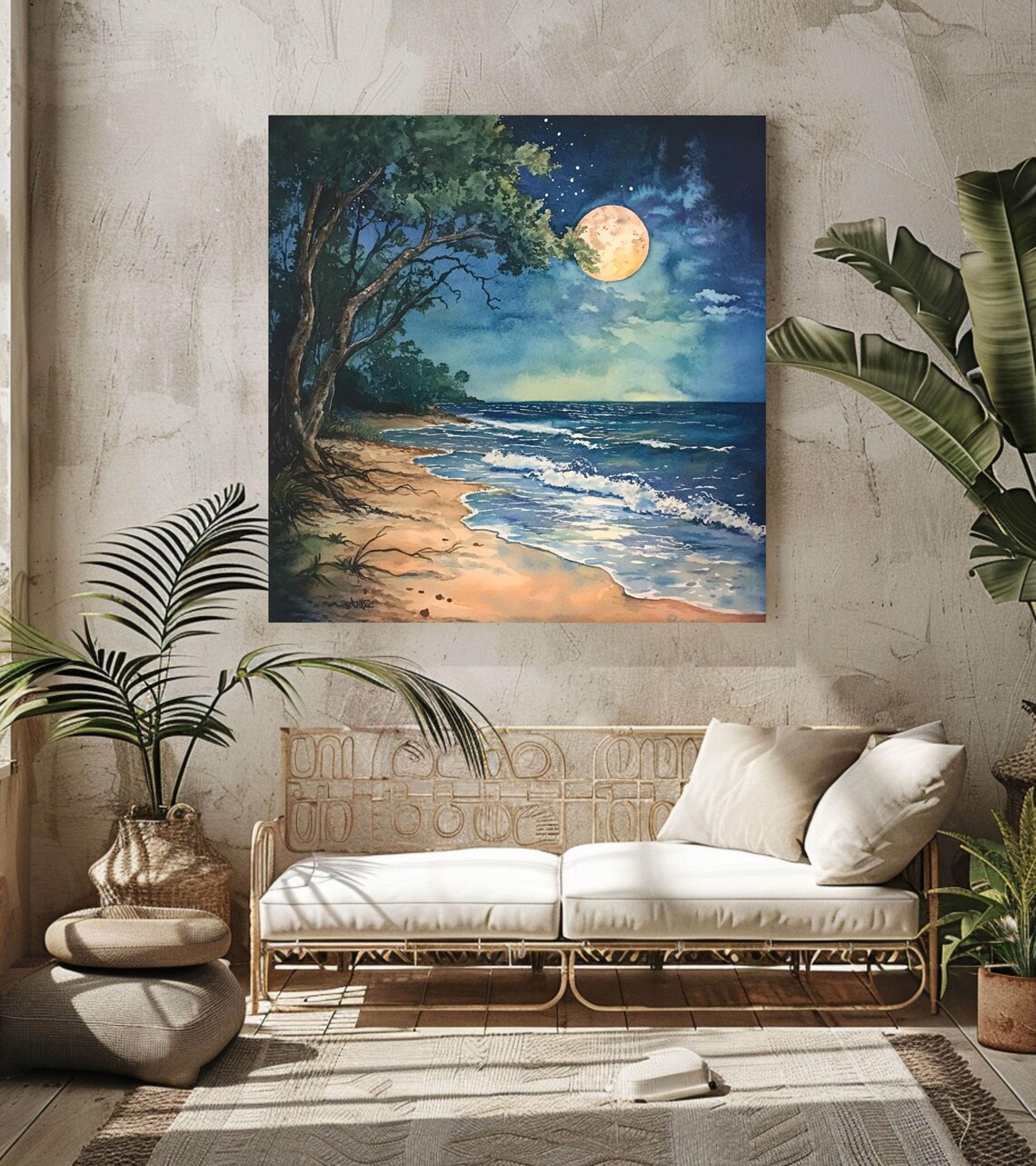 Mystical Beach at Moonrise, Coastal Wall Art - Image 3
