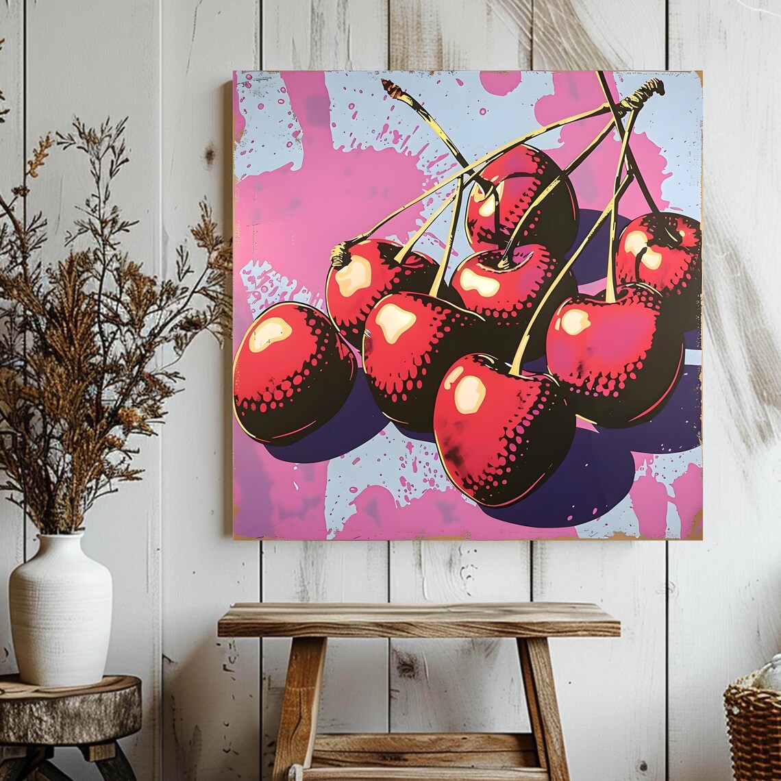 Cherries Pop Art Print, Retro Fruit Decor - Image 3