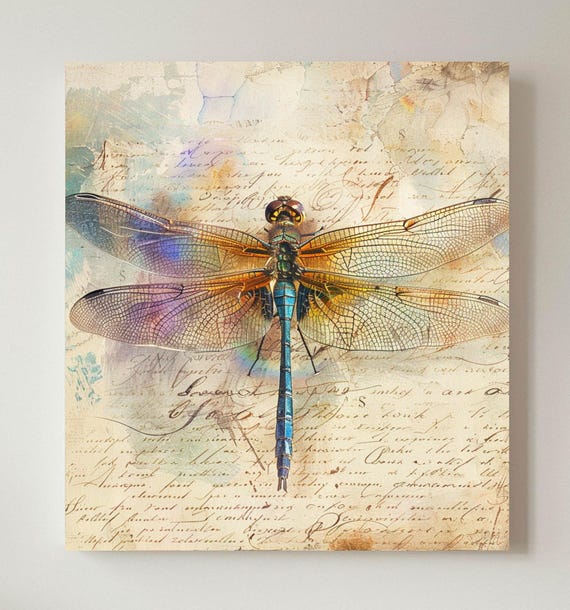 Vintage Dragonfly, Boho Watercolor Insect Art