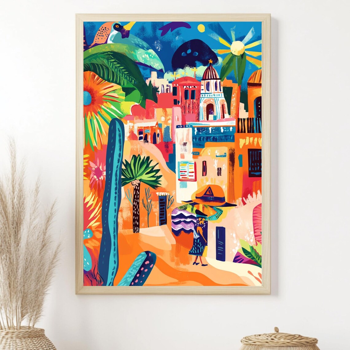 Mexican Village Travel Poster, Boho Home Accent