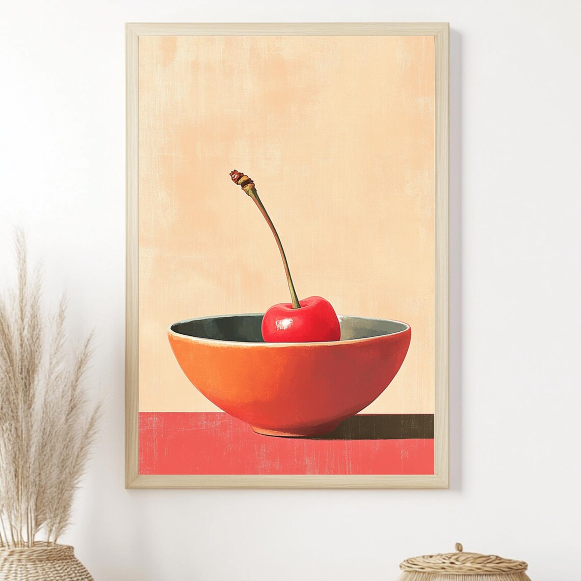 Cherry Bowl Art Print, Colorful Modern Still Life