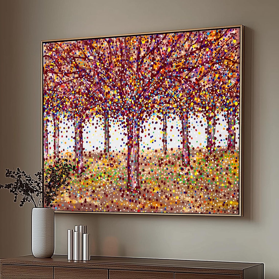 Autumn Forest Pointillist Dot Poster Vibrant Fall Tree Canopy - Image 5