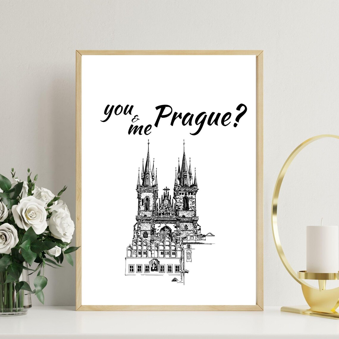 You And Me Prague Romantic Minimalist Travel Art