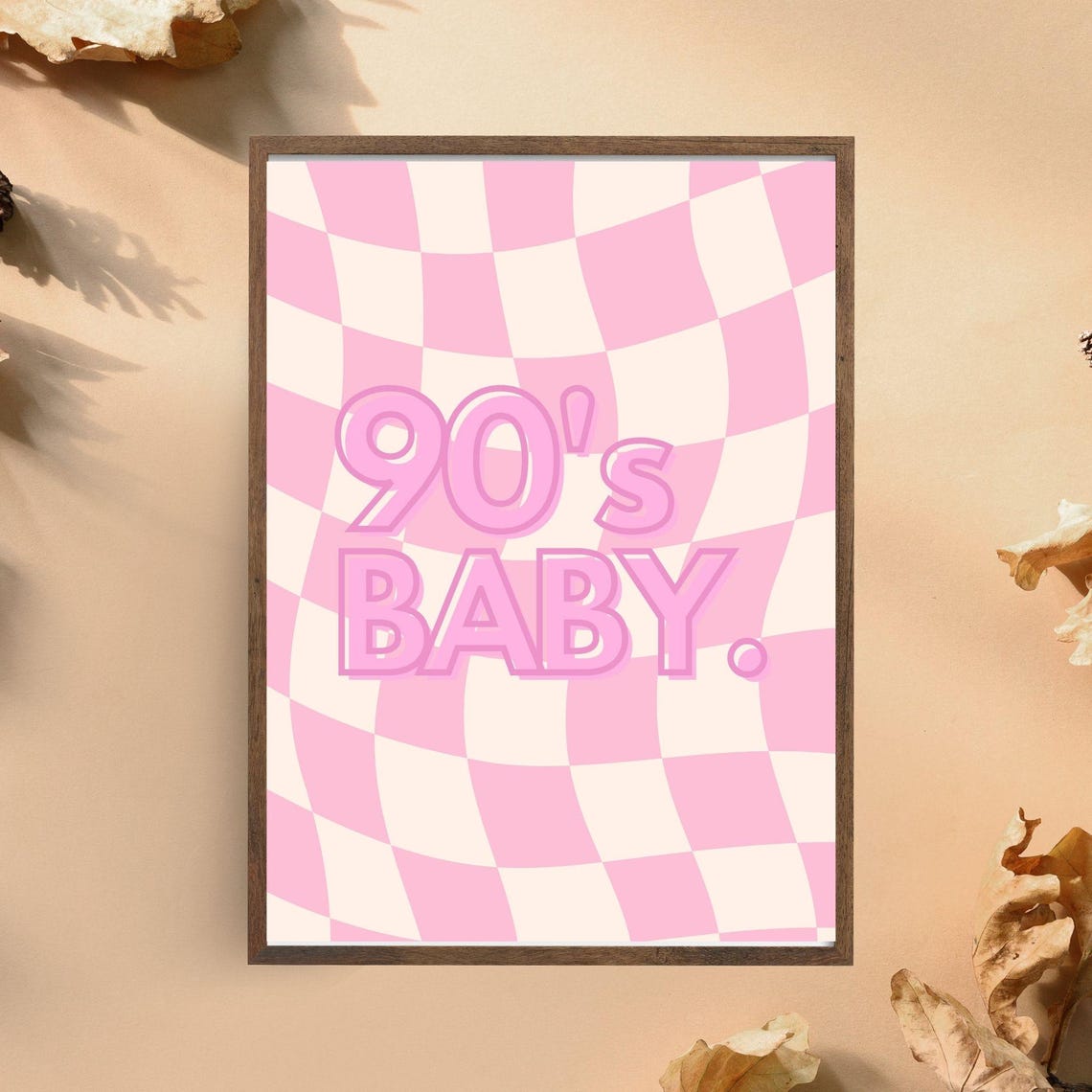 90s Baby Pink Retro Checkerboard Nostalgia Quote Wall Art Poster - Image 5