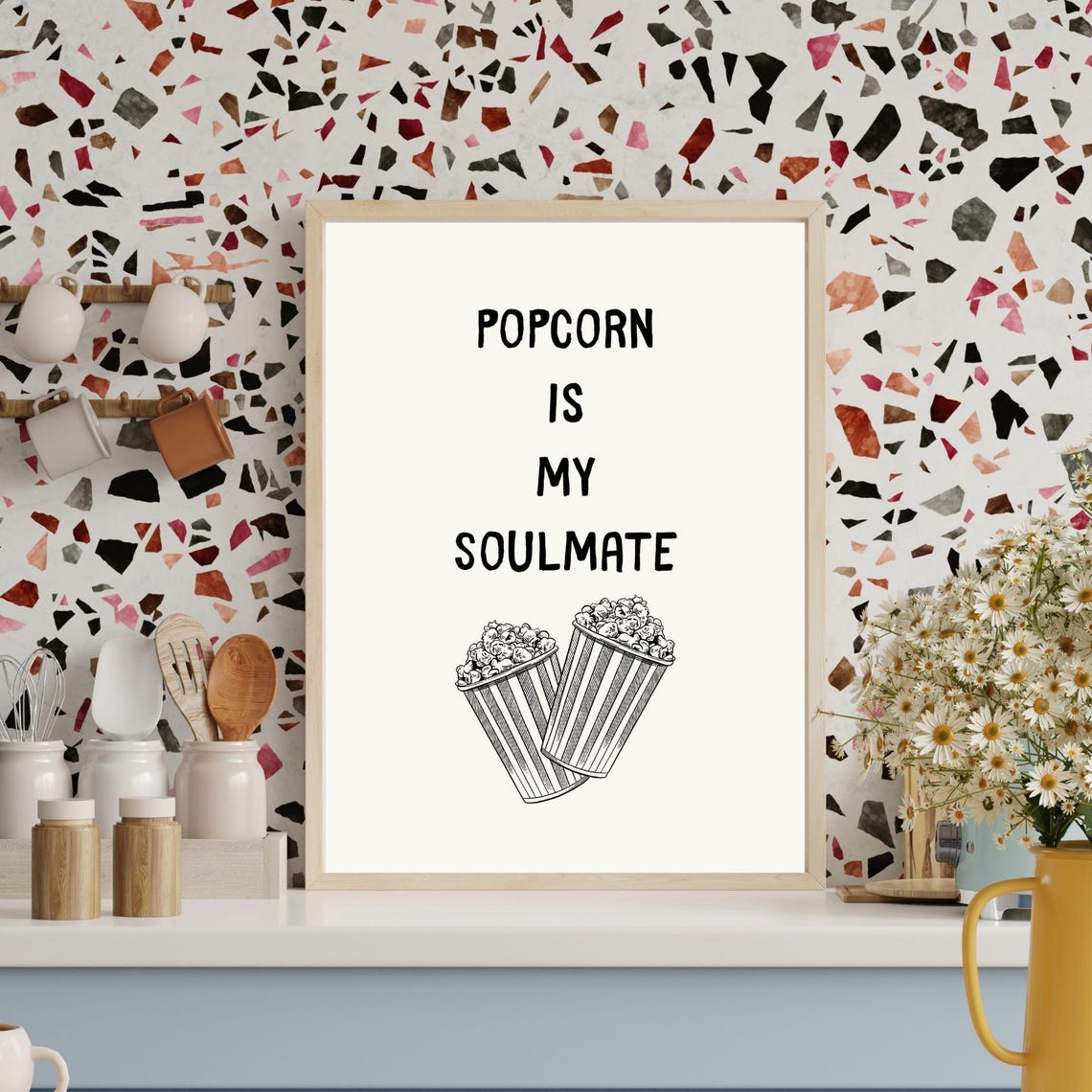 Popcorn Is My Soulmate Fun Kitchen Wall Art Aesthetic Wall Poster Cute Kitchen Decor Minimalist Kitchen Poster