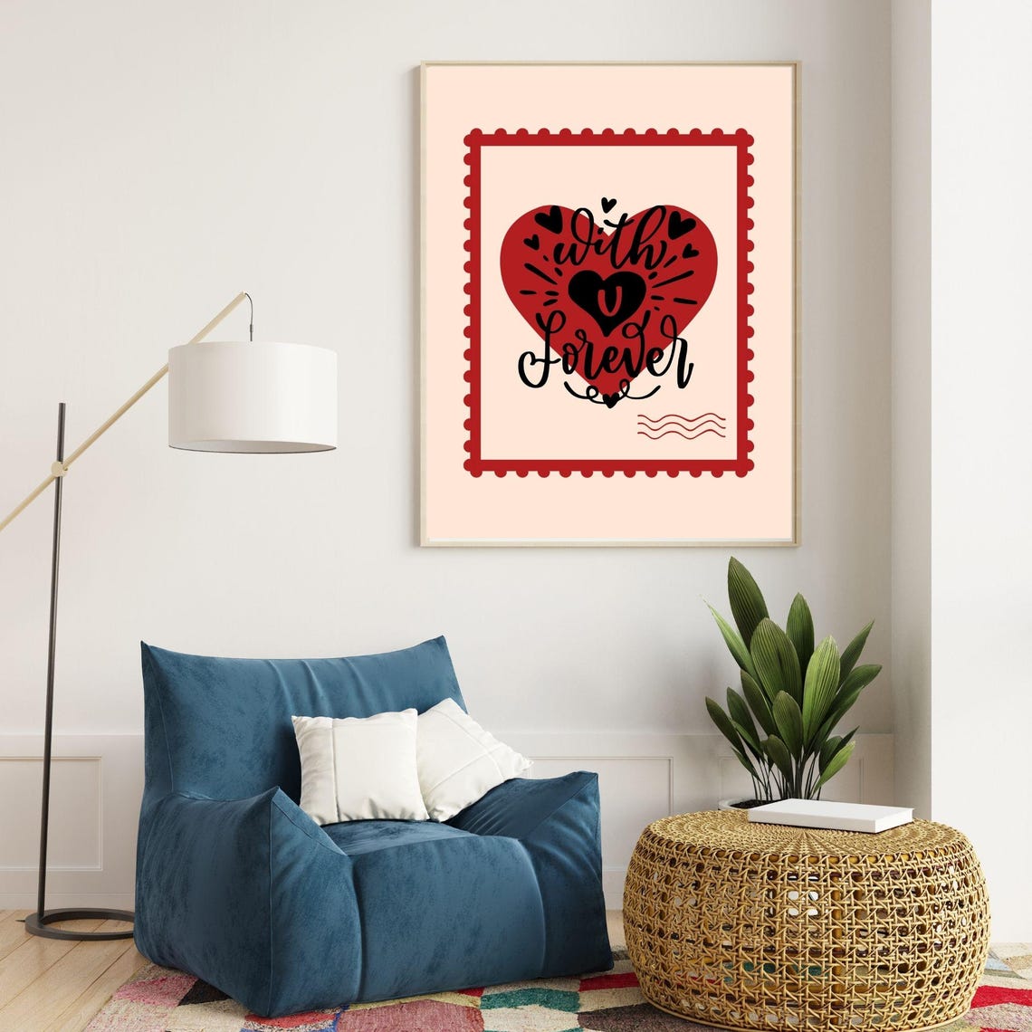 With U Forever Love Stamp Heart Romantic Red Postage Wall Poster - Image 4