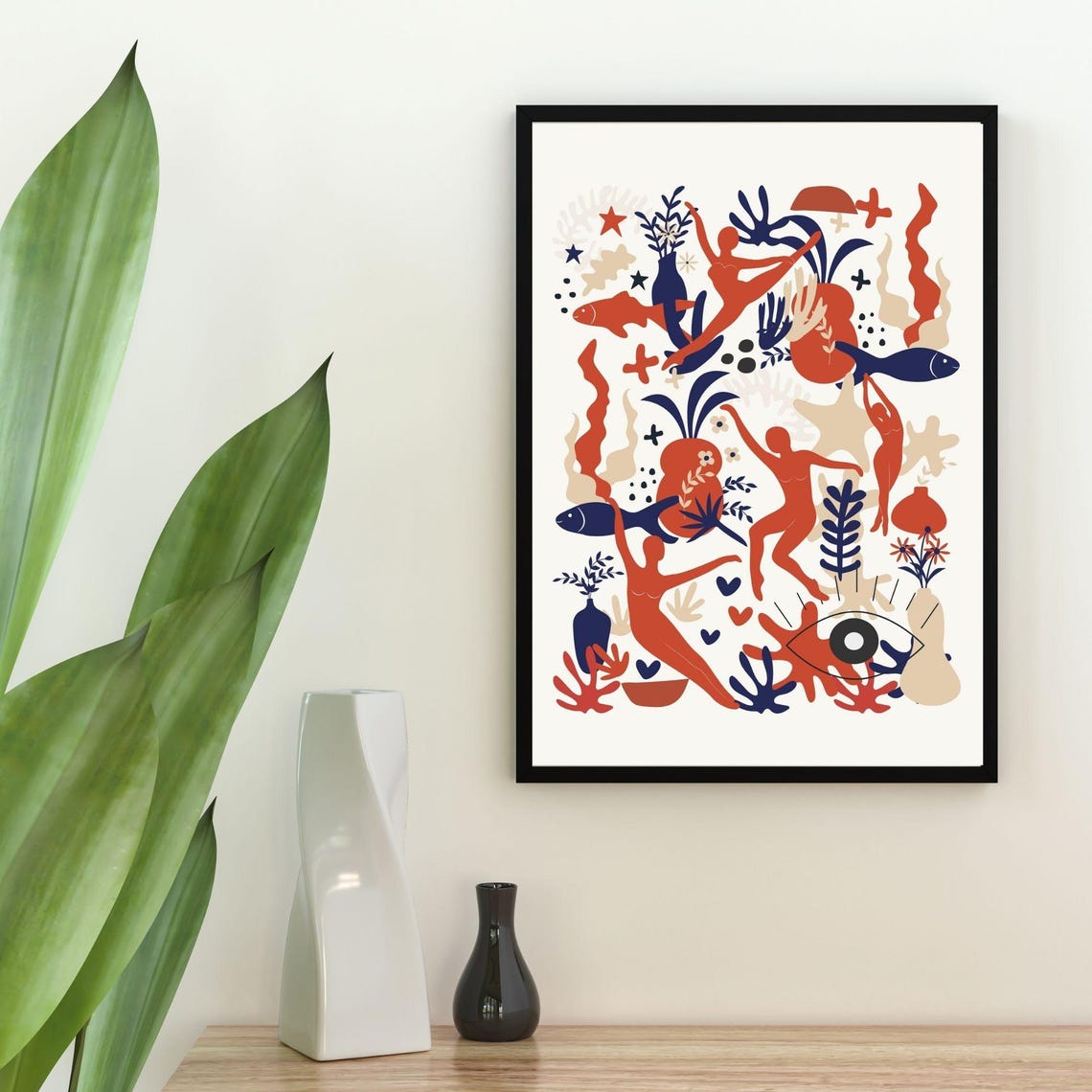 Matisse Inspired Artwork Featuring Women Bodies Shapes And Fish Motifs Wall Art - Image 2