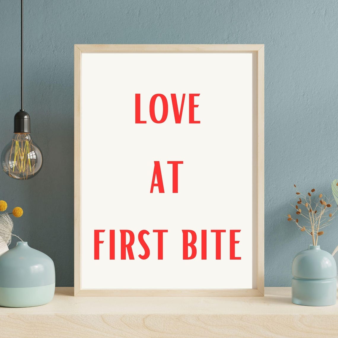 Love At First Bite Fun Kitchen Art Cute Wall Poster Aesthetic Kitchen Decor Minimalist Wall Art Red Lovers Art - Image 3