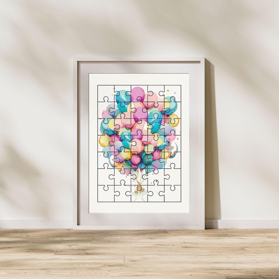 Puzzle Flying Balloons, Minimalist Fun Decor Poster - Image 2