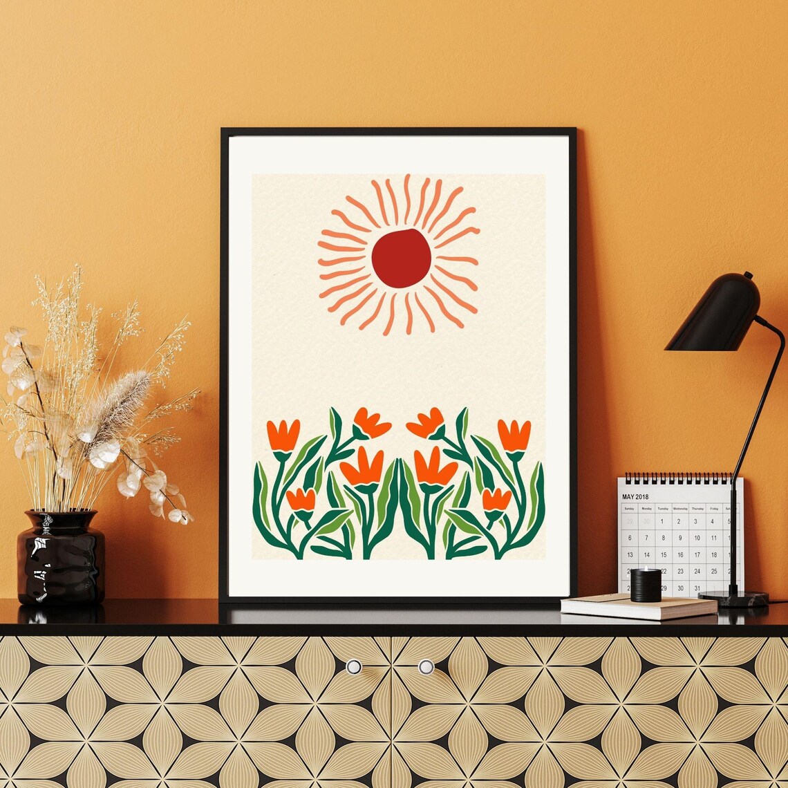 Matisse Inspired Sun And Orange Flowers Modern Abstract Wall Poster - Image 4