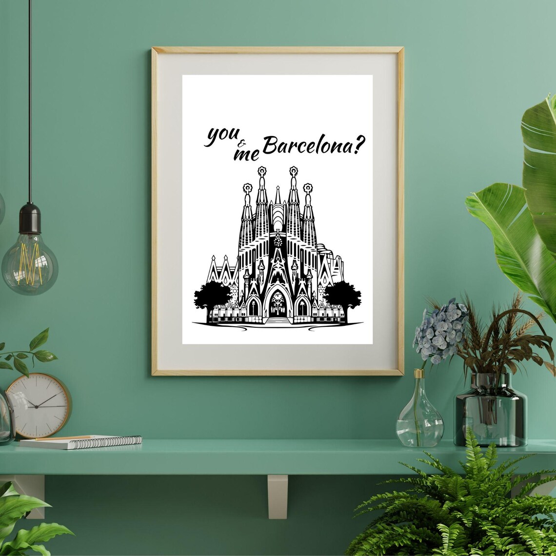 You And Me Barcelona Sagrada Familia Line Art Romantic Travel Poster - Image 3
