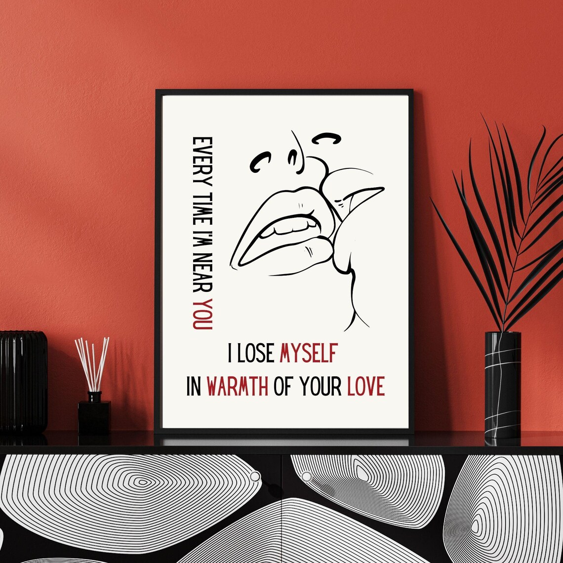 Every Time I'm Near You Romantic Kiss Line Art Love Quote Wall Poster - Image 3
