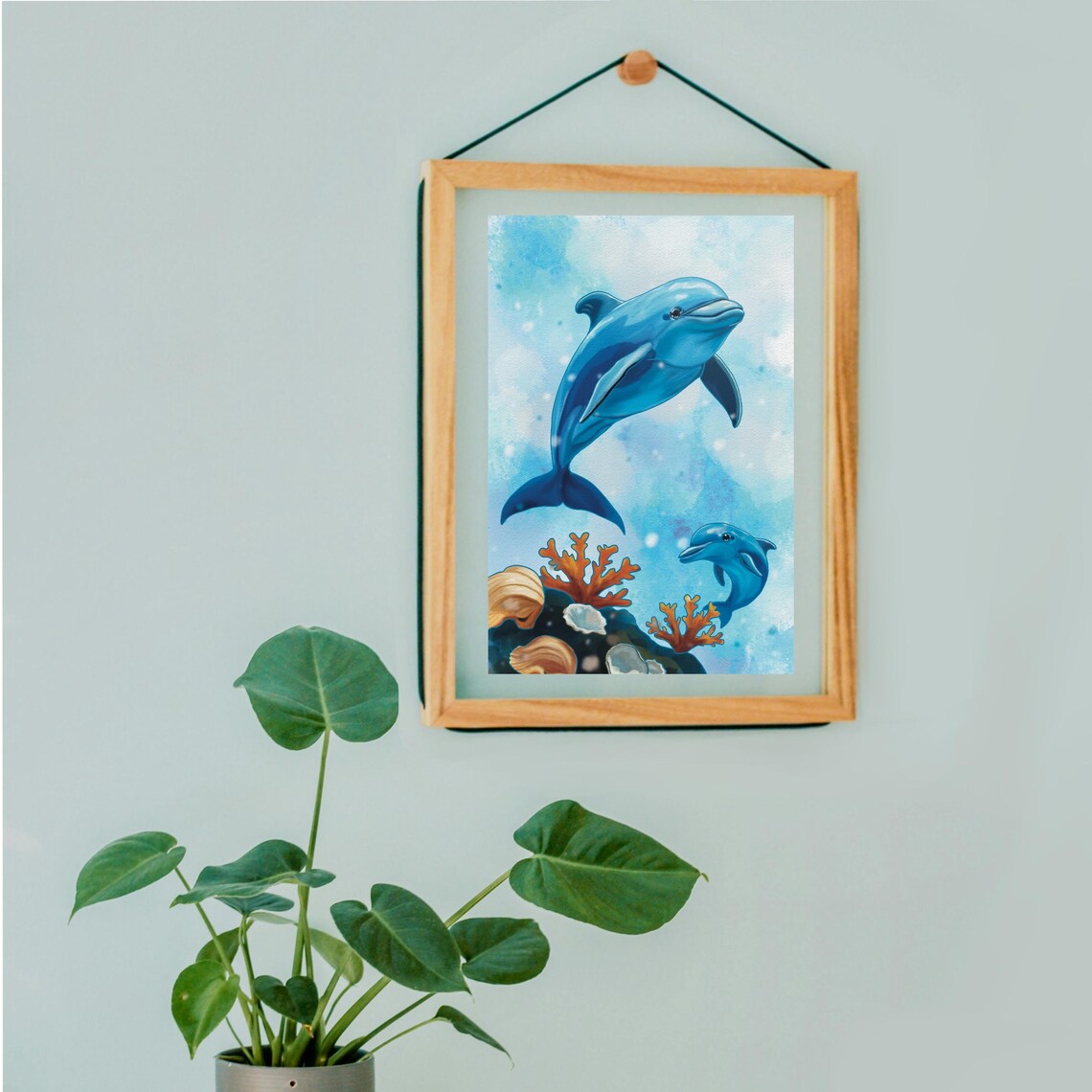 Playful Dolphin Duo Art Ocean Animal Wall Decor - Image 3