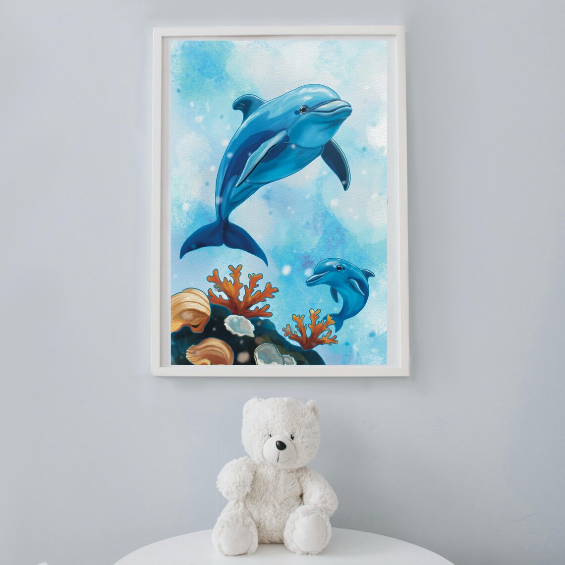 Playful Dolphin Duo Art Ocean Animal Wall Decor - Image 2