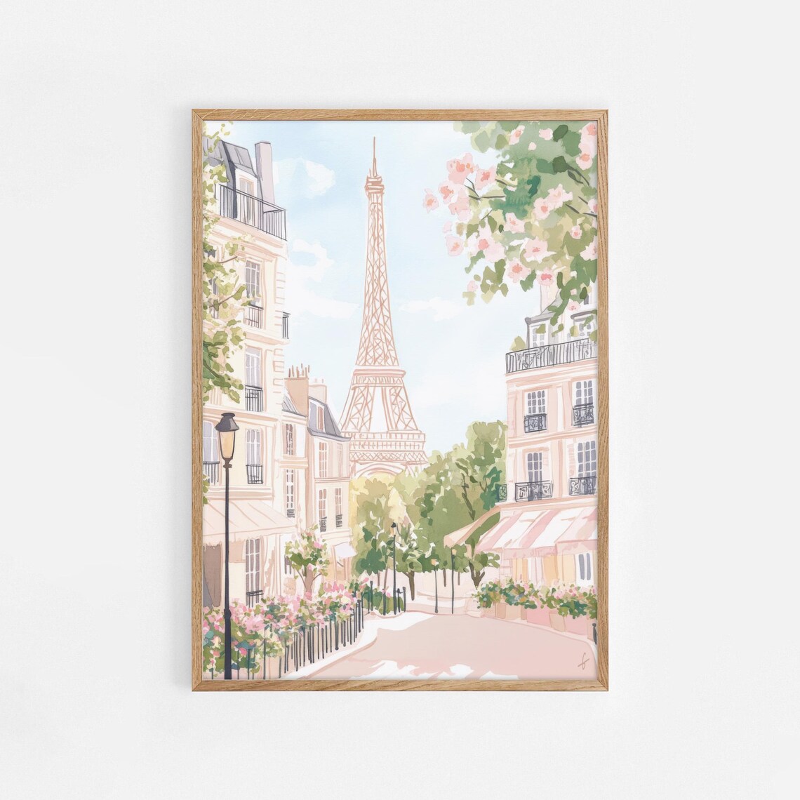 Paris Eiffel Tower Spring Street Pastel Watercolor City Poster