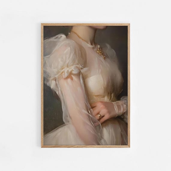 Vintage Closeup Of A Woman With Pearls And Lace Art Print Detailed Victorian Romantic Fine Gift 957