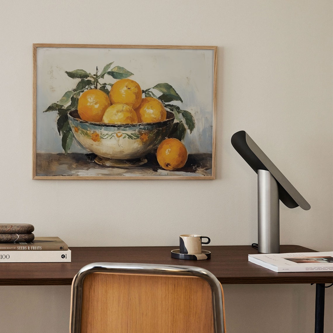 Orange Still Life Ceramic Bowl Vintage Citrus Fruit Painting Poster - Image 3