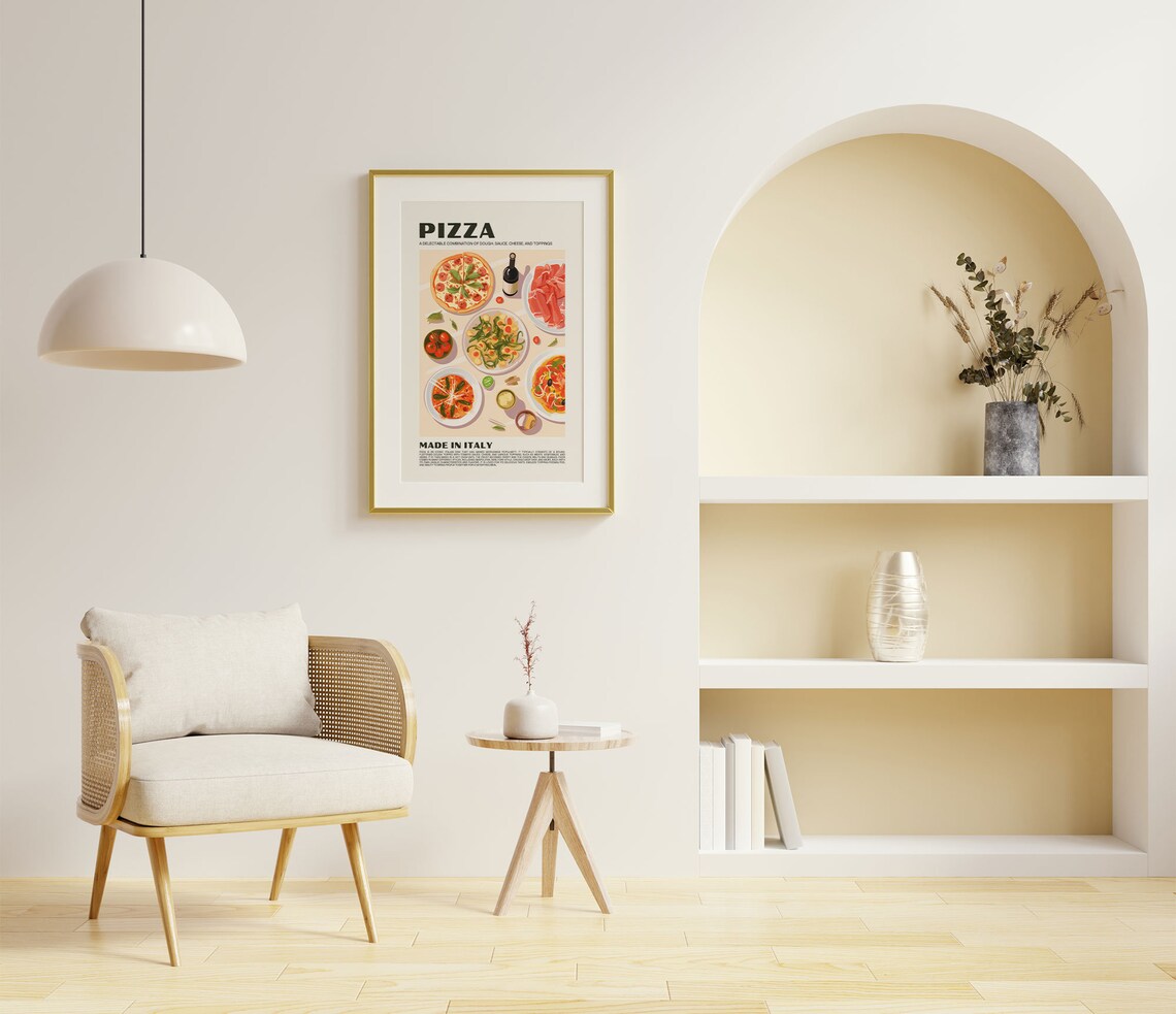 Pizza Made In Italy Flat Lay Pasta Prosciutto Food Art Poster - Image 3